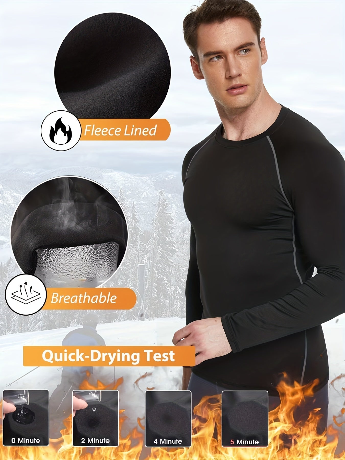 5 Pack Men's Thermal Compression Shirt Fleece Lined Long Sleeve