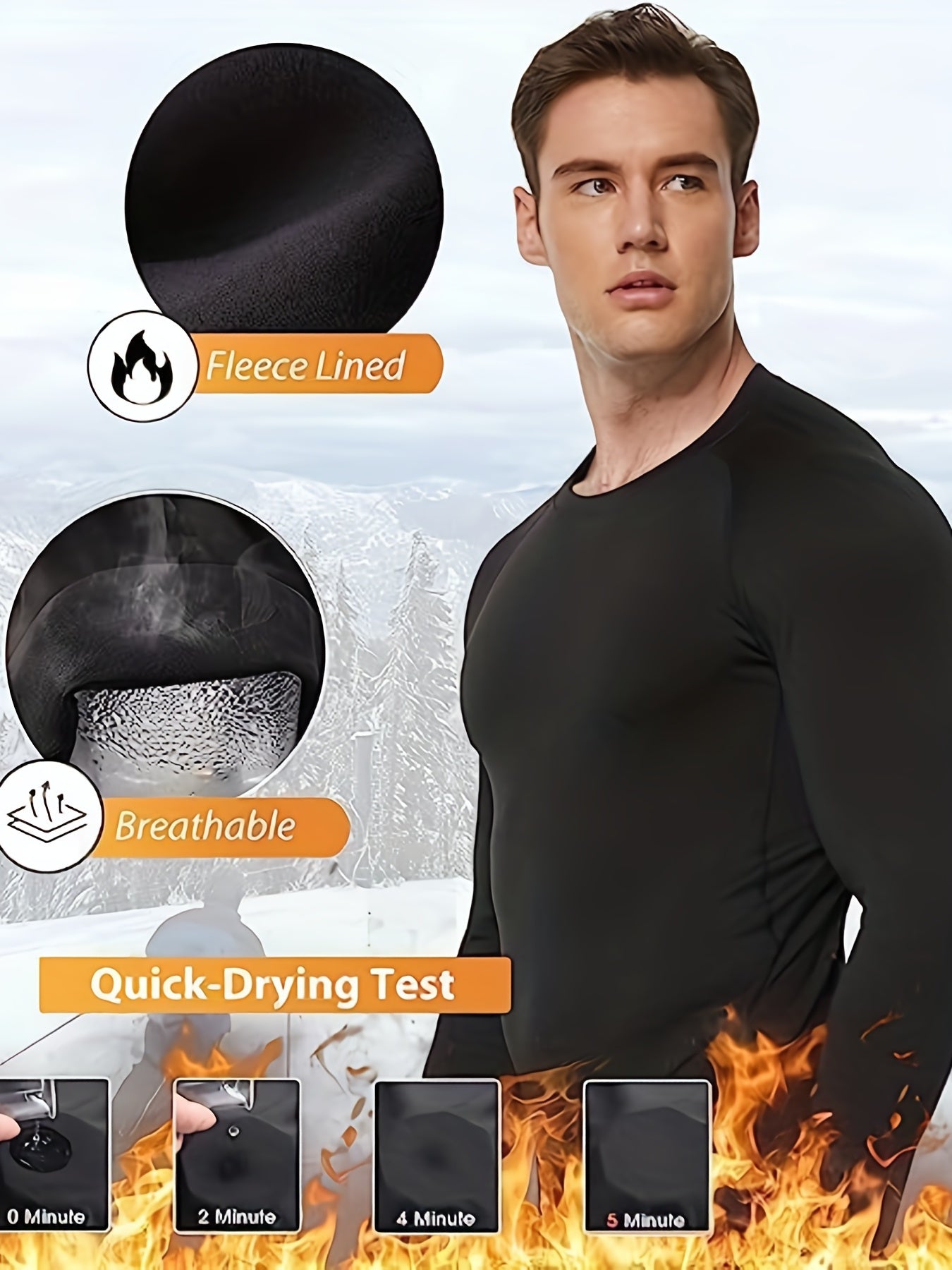 5 Pack Men's Thermal Compression Shirt Fleece Lined Long Sleeve