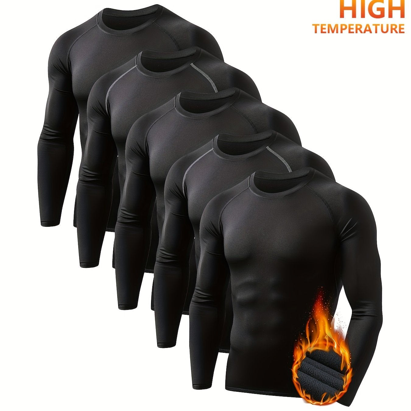 5 Pack Men's Thermal Compression Shirt Fleece Lined Long Sleeve